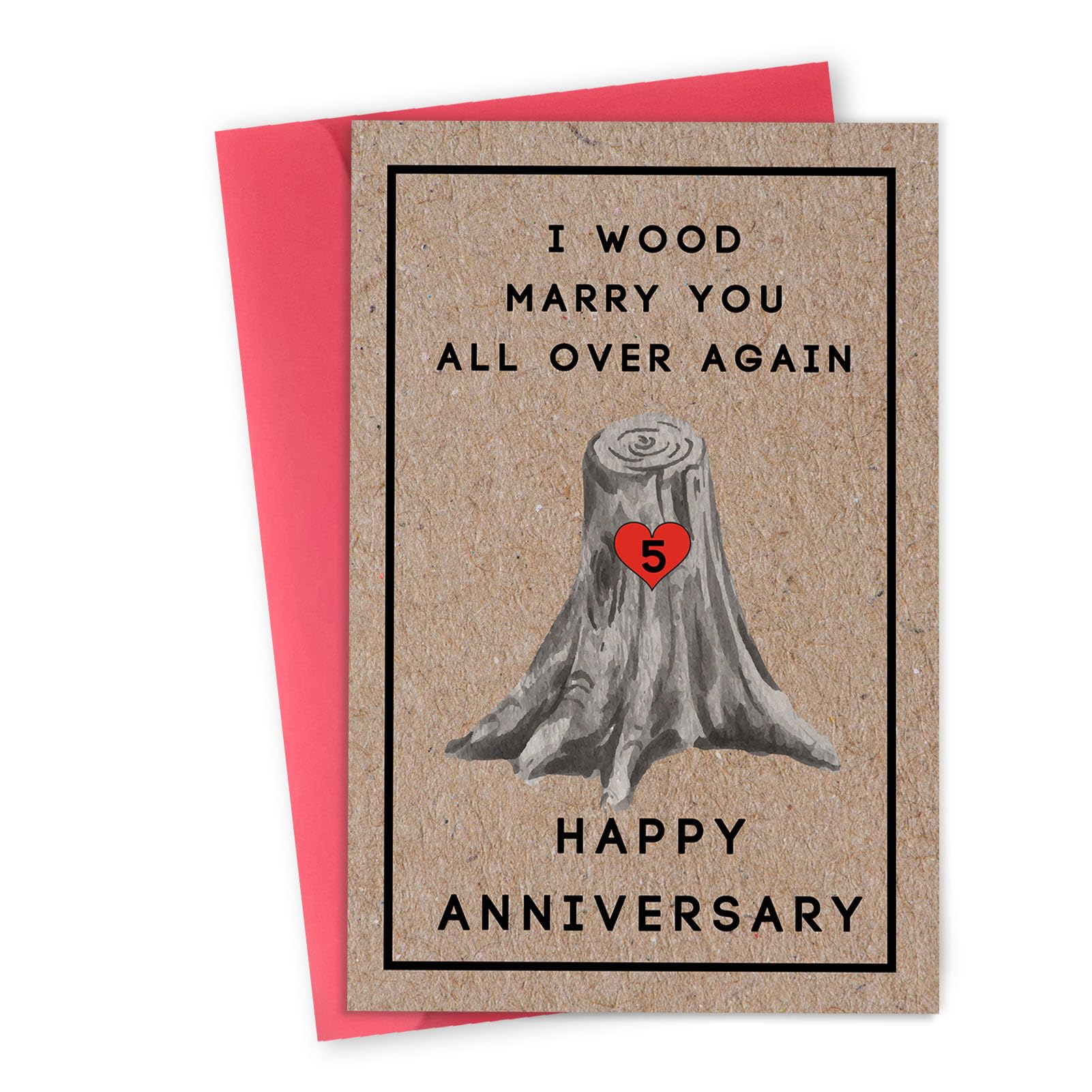 LiuuLi Happy 5th Anniversary Card for Women Men, 5th Wedding Anniversary Wood Card for Him Her,Fifth Anniversary Card for Boyfriend, 5 Years Married Gift for Husband