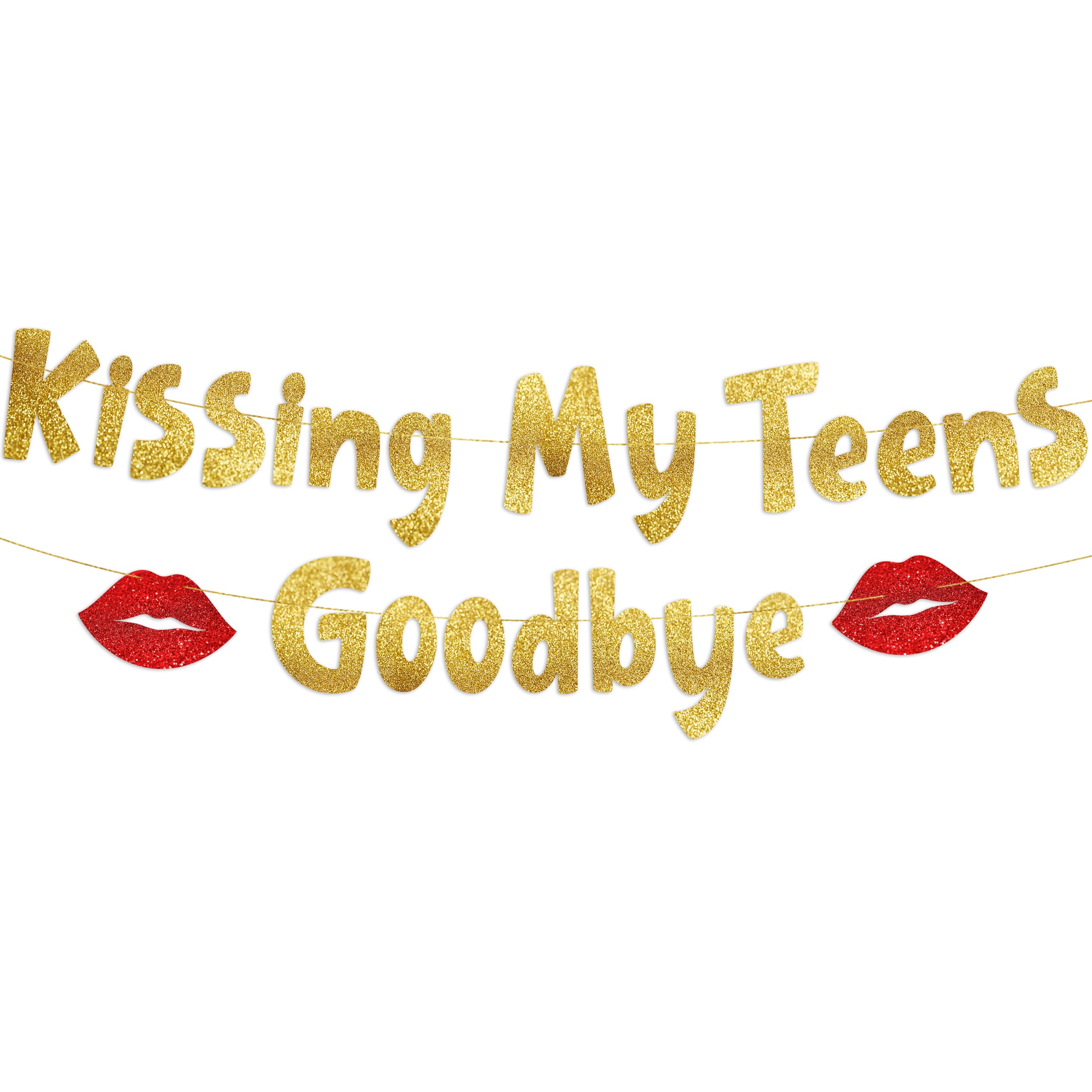 Kissing My Teens Goodbye Gold Glitter Banner- Happy 20th Birthday Party Decorations and Supplies