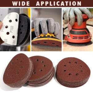 5 Inch 8 Hole Hook and Loop Sanding Discs 72 PCS, Assorted Sandpaper 40 60 80 120 180 240 320 Grits for Random Orbital Sander