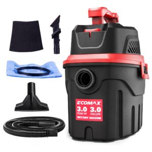 ecomax small shop vacuum wet/dry 3 gallon, 3 peak hp, small shop wet dry vac, 3-in-1 mini shop vacuum with blower function, with air flow 80cfm, for home, car detailing, workshop, em18910p-3