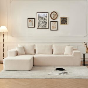 VnndeNest 104'' Modular Sectional Couch, Lambwool Sherpa Fabric Corner Sofa, Comfy Upholstered L-Shape Sectional Sofa with Chaise Lounge, 5 Seater Cloud Sofa for Living Room, Bedroom, Apartment, Beige