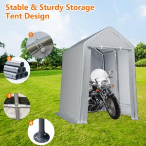 ACONEE Portable Shed Outdoor Storage Shelter, 12x12 FT Heavy Duty Storage Shed, Waterproof Storage Tent Tarp Sheds with Roll-up Zipper Door for Motorcycle, Bike, Garden Tool, Grey