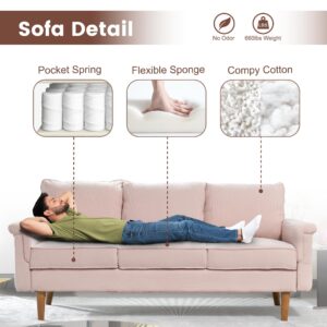 ovios Modern Corduroy Couch with Cloud Cushion,Comfy 3 Seater Sofa with Deep Seat,Comfortable Small Sofas for Small Space Living Room Bedroom Office Apartment (Pink)