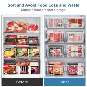 iSPECLE Freezer Organizer Bins - 4 Pack Small Upright Freezer Baskets for 13 cu.ft Stand up Freezer, Easily Get Food and Stop Food Fall out from Freezer, Freeze Efficiently with Air Circulation, White