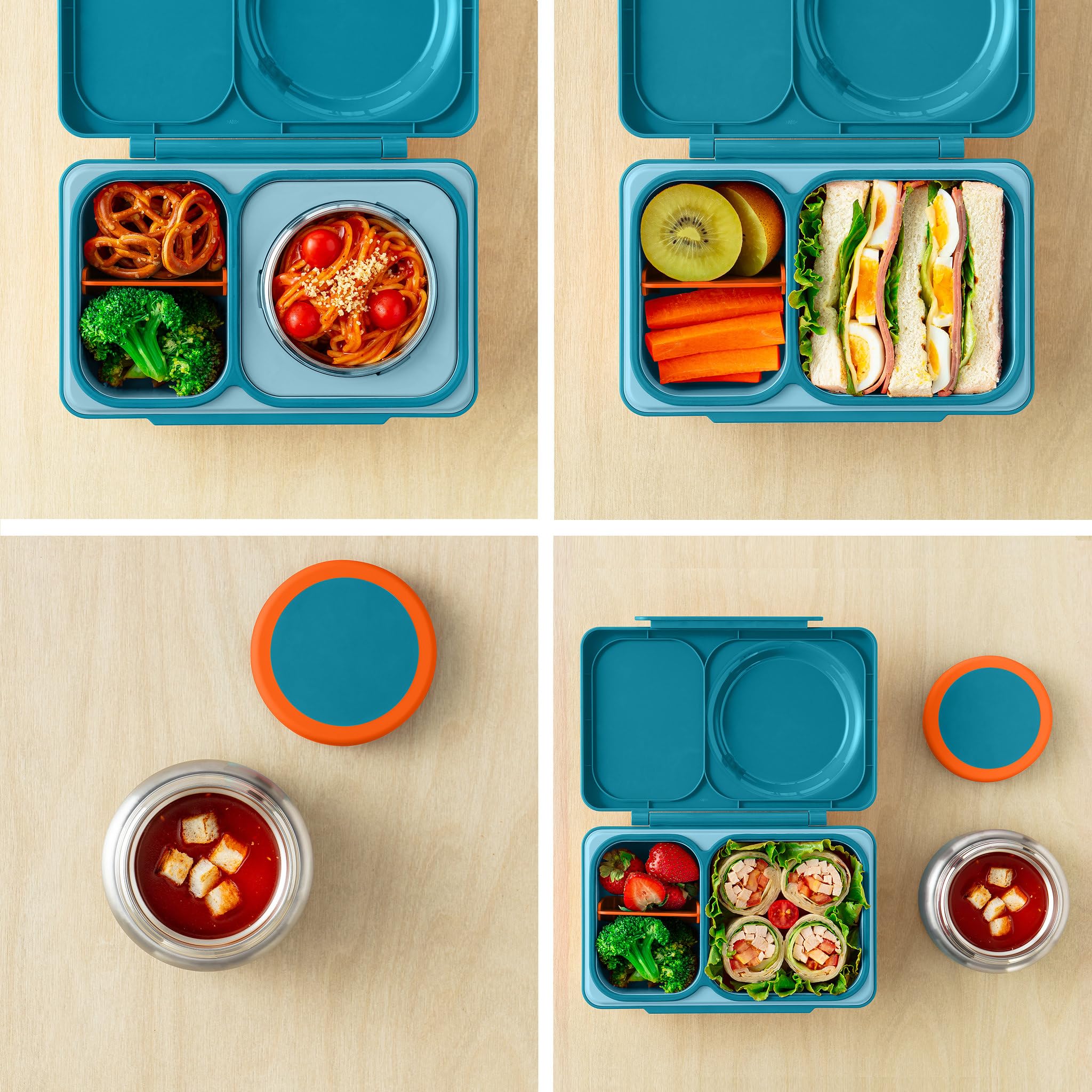 OmieBox UP bento box for kids | Insulated lunch box | Leak proof thermos food jar | Cooler ice pack | 2 Compartments (Teal Green)