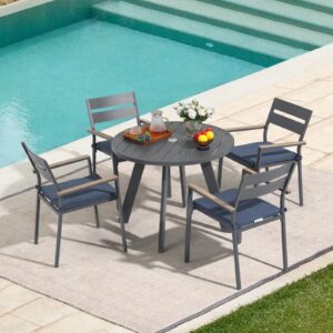 JOIVI 5 Piece Patio Dining Set, Outdoor Furniture Set Includes 4 Stackable Chairs and Table with 2.05” Umbrella Hole, All Weather Patio Dining Chair for Deck, Graden, Porch