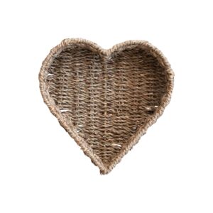 creative co-op decorative hand-woven seagrass and metal heart-shaped basket, natural