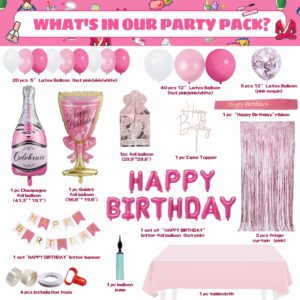 Party Spot! 103 pcs Pink Birthday Decorations, Pink Decorations for Party, Balloon Arch, Tablecloth, Banner, Fringe Curtain, Birthday Decoration for Women, Pink Party Decorations