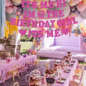 Pre-Strung Its Me Hi Im the Birthday Girl Its Me Banner, NO-DIY Popular Singer Happy Birthday Banner Hot Pink Glitter Birthday Decorations Banner for Fans Girls Women Birthday Party