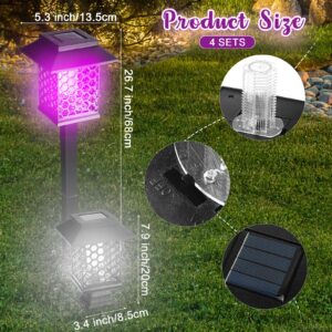 Qualirey 4 Pcs Solar Bug Zapper 2 in 1 Waterproof Mosquito Killer Lamp with Purple and White Light Outdoor Solar Insect Trap Black Fly Repellent Light for Patio Yard Garden Pathway