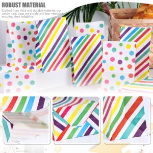 JOHOUSE 100PCS Party Favor Bags, Treat Bags with Stickers Colorful Stripe Dot Gift Bags for Kids Birthday Party Baby Showers 4.7" x 3.1" x 8.7"