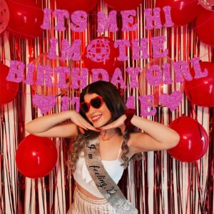 Pre-Strung Its Me Hi Im the Birthday Girl Its Me Banner, NO-DIY Popular Singer Happy Birthday Banner Hot Pink Glitter Birthday Decorations Banner for Fans Girls Women Birthday Party