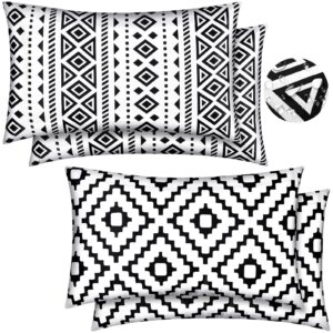 ziliny 4 sets outdoor waterproof lumbar pillows with insert 12 x 20 inch water resistant throw pillow cushion covers set for swing porch couch sofa garden cushion patio furniture(trendy)