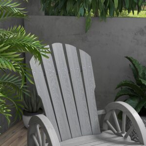 Outsunny Wooden Rocking Chair, Adirondack Rocker Chair w/Slatted Design and Oversized Back, Outdoor Rocking Chair with Wagon Wheel Armrest for Porch, Poolside, and Garden, Gray