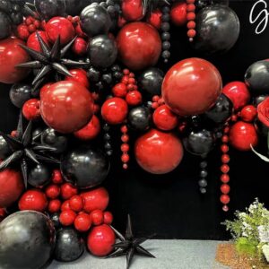 MEBAY Black Gold Red Balloons Garland Arch Kit, 141Pcs Latex Balloons Different Sizes 18 12 10 5 Inch for Party Decorations, Wedding Backdrop, Birthday, Baby Shower, Graduation