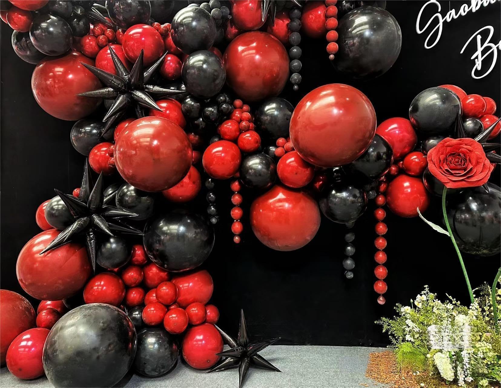 MEBAY Black Gold Red Balloons Garland Arch Kit, 141Pcs Latex Balloons Different Sizes 18 12 10 5 Inch for Party Decorations, Wedding Backdrop, Birthday, Baby Shower, Graduation