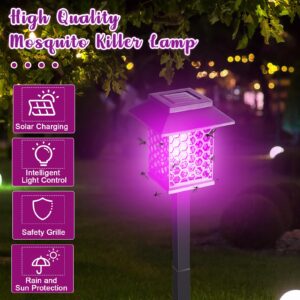 Qualirey 4 Pcs Solar Bug Zapper 2 in 1 Waterproof Mosquito Killer Lamp with Purple and White Light Outdoor Solar Insect Trap Black Fly Repellent Light for Patio Yard Garden Pathway