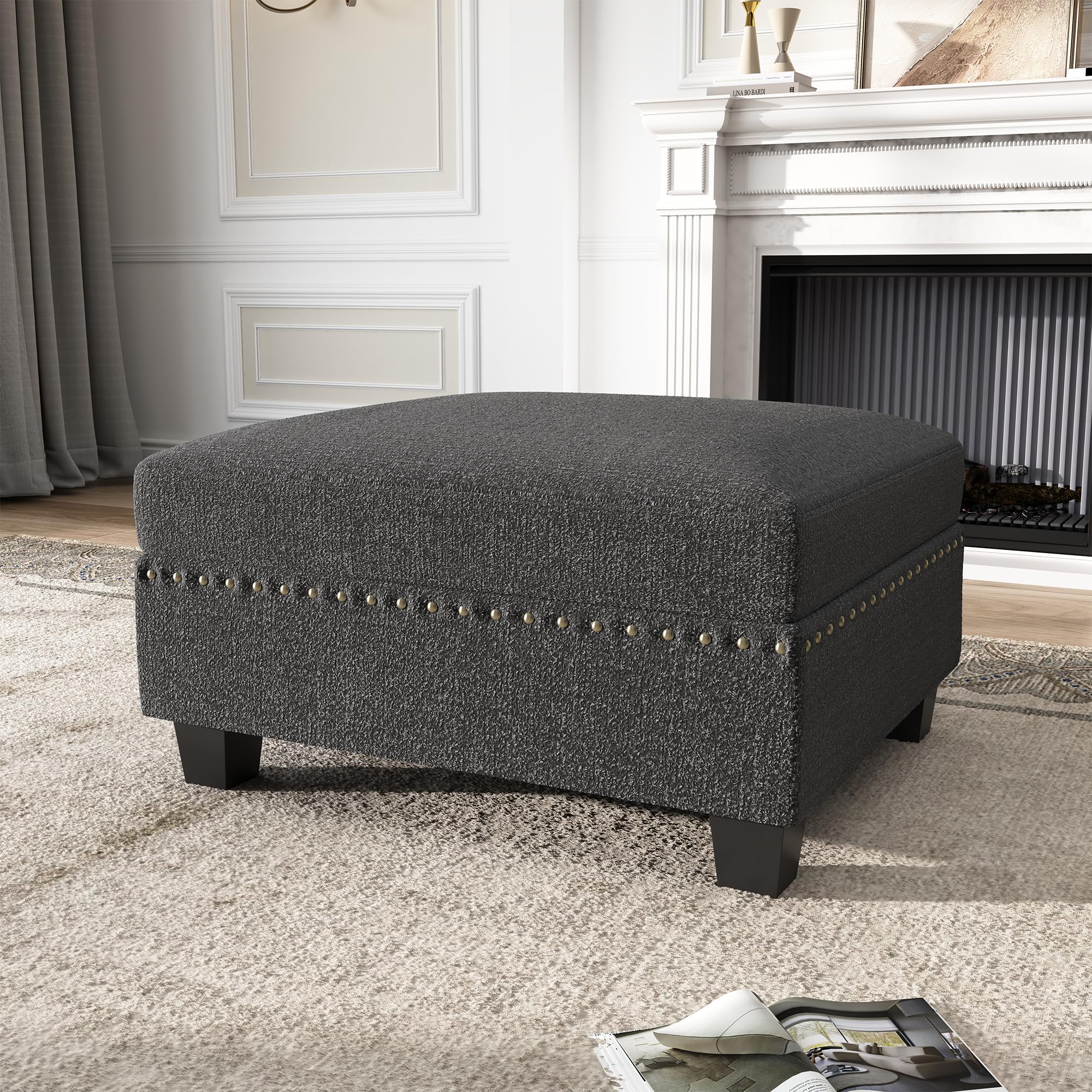 Nolany Ottoman Module for Modular Sectional Sofa, Storage Ottoman Bench for Living Room,Darrk Grey