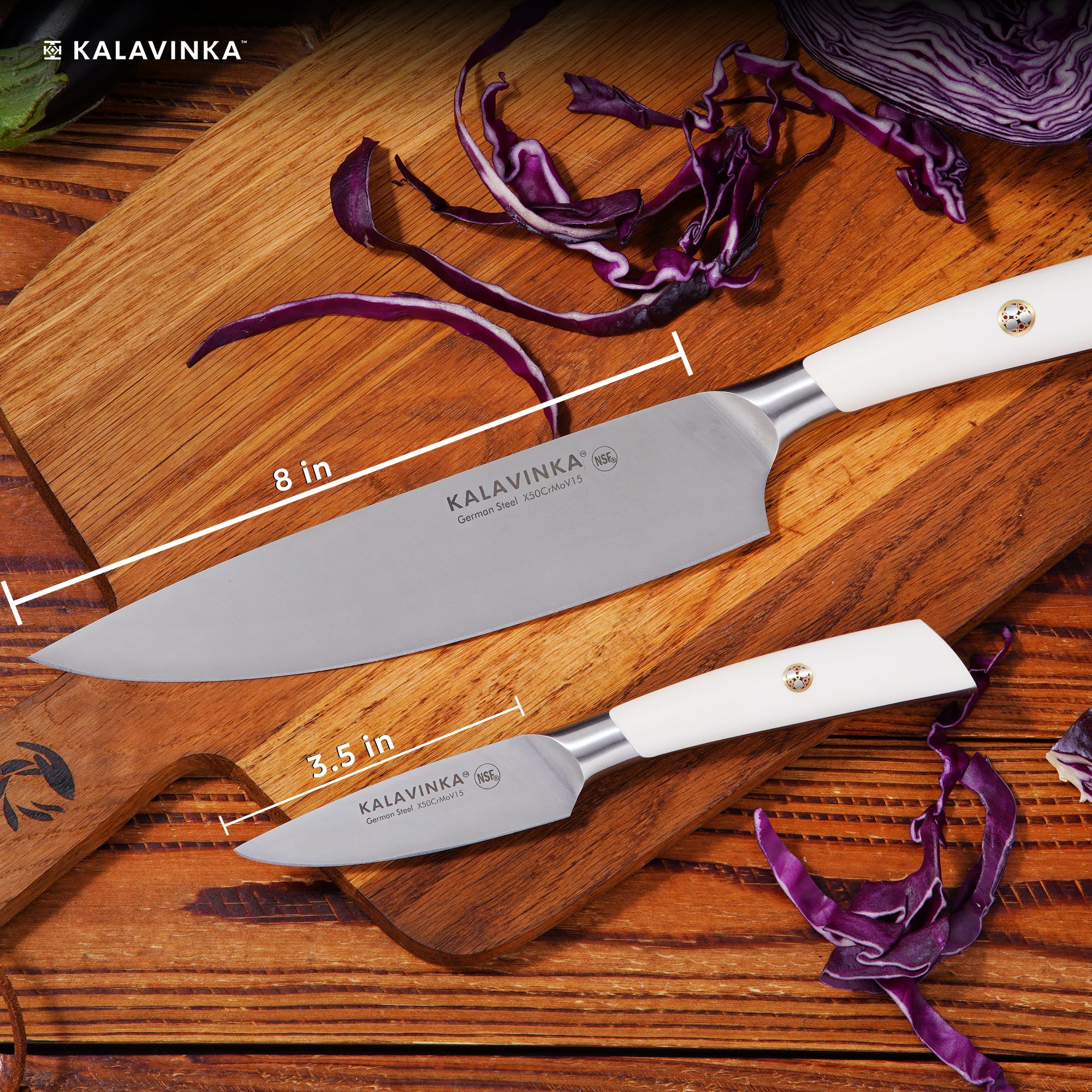 KALAVINKA Premium 2PC Knife Set 8" Chef’s Knife & 3.5" Paring Knife – Sharp, Versatile, and Durable German Steel Knives in Gift Box for Professional Cooks, Home Chefs, and Special Occasions (SAMJNA)