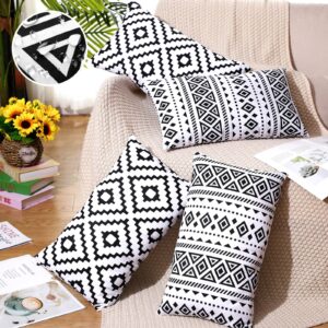 Ziliny 4 Sets Outdoor Waterproof Lumbar Pillows with Insert 12 x 20 Inch Water Resistant Throw Pillow Cushion Covers Set for Swing Porch Couch Sofa Garden Cushion Patio Furniture(Trendy)