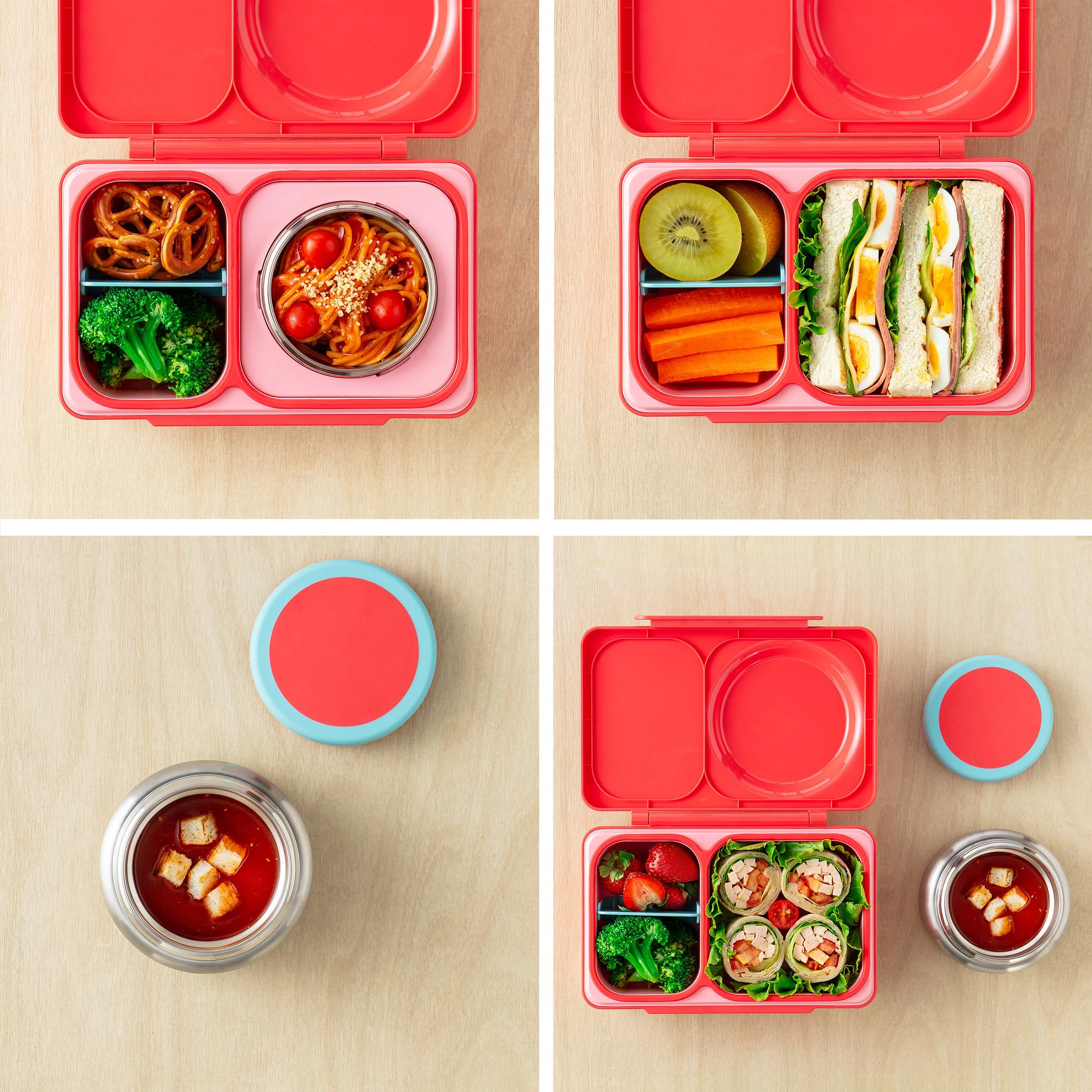 Omie OmieBox UP bento Box for Kids | Insulated Lunch Box | Leak Proof Thermos Food jar | Cooler ice Pack | 2 Compartments (Cherry Pink)