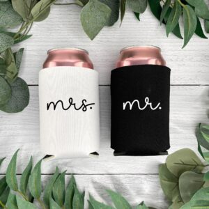 Pink Palm Co. Wedding Set of 2 Can Coolers | Can Holders for Bride and Groom | Beverage Insulators for Newlyweds | Wedding Toast | Engagement Party | Honeymoon (Mr. & Mrs.)