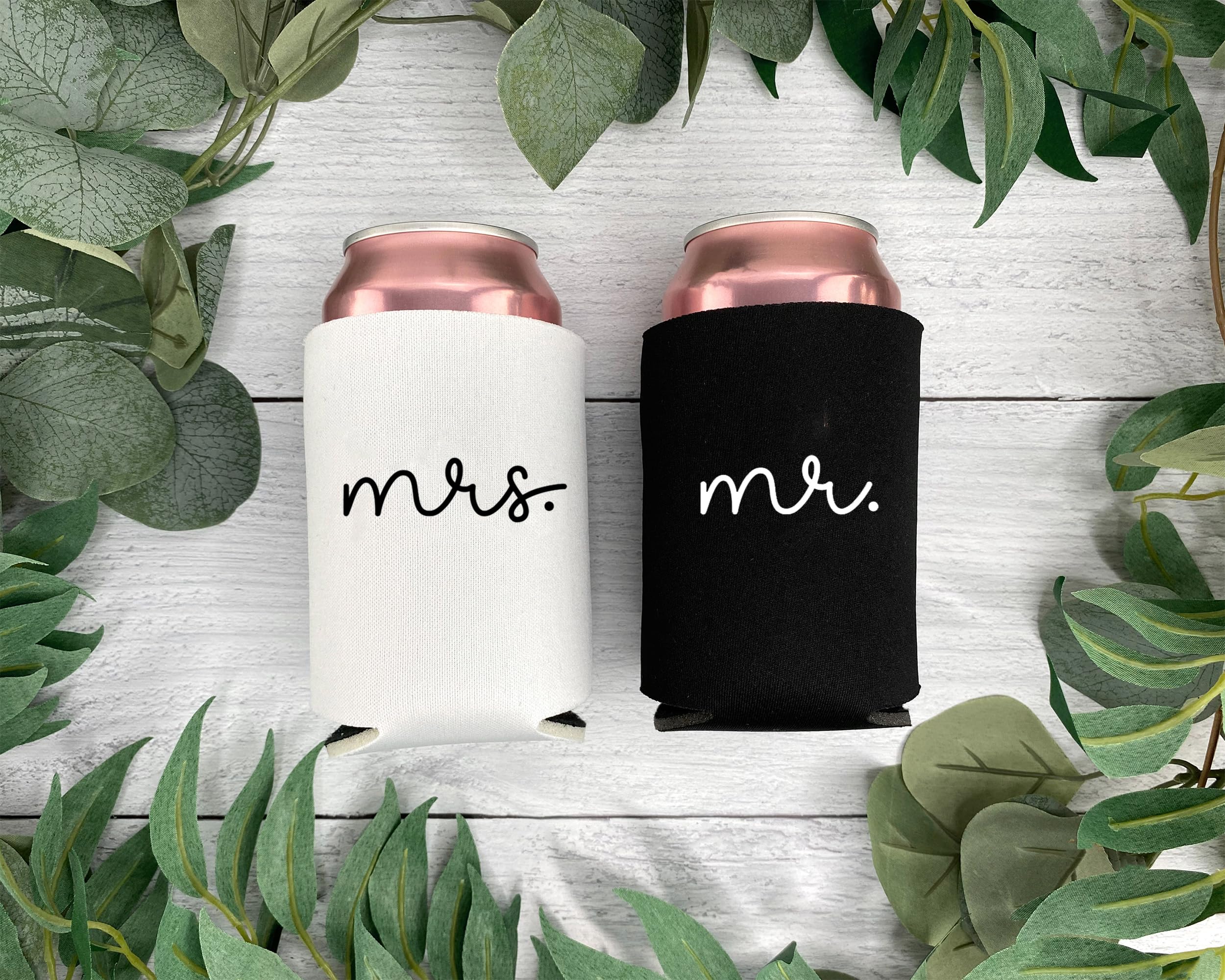 Pink Palm Co. Wedding Set of 2 Can Coolers | Can Holders for Bride and Groom | Beverage Insulators for Newlyweds | Wedding Toast | Engagement Party | Honeymoon (Mr. & Mrs.)