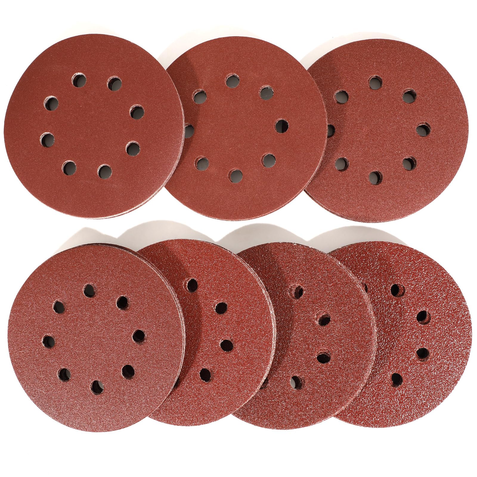 5 Inch 8 Hole Hook and Loop Sanding Discs 72 PCS, Assorted Sandpaper 40 60 80 120 180 240 320 Grits for Random Orbital Sander