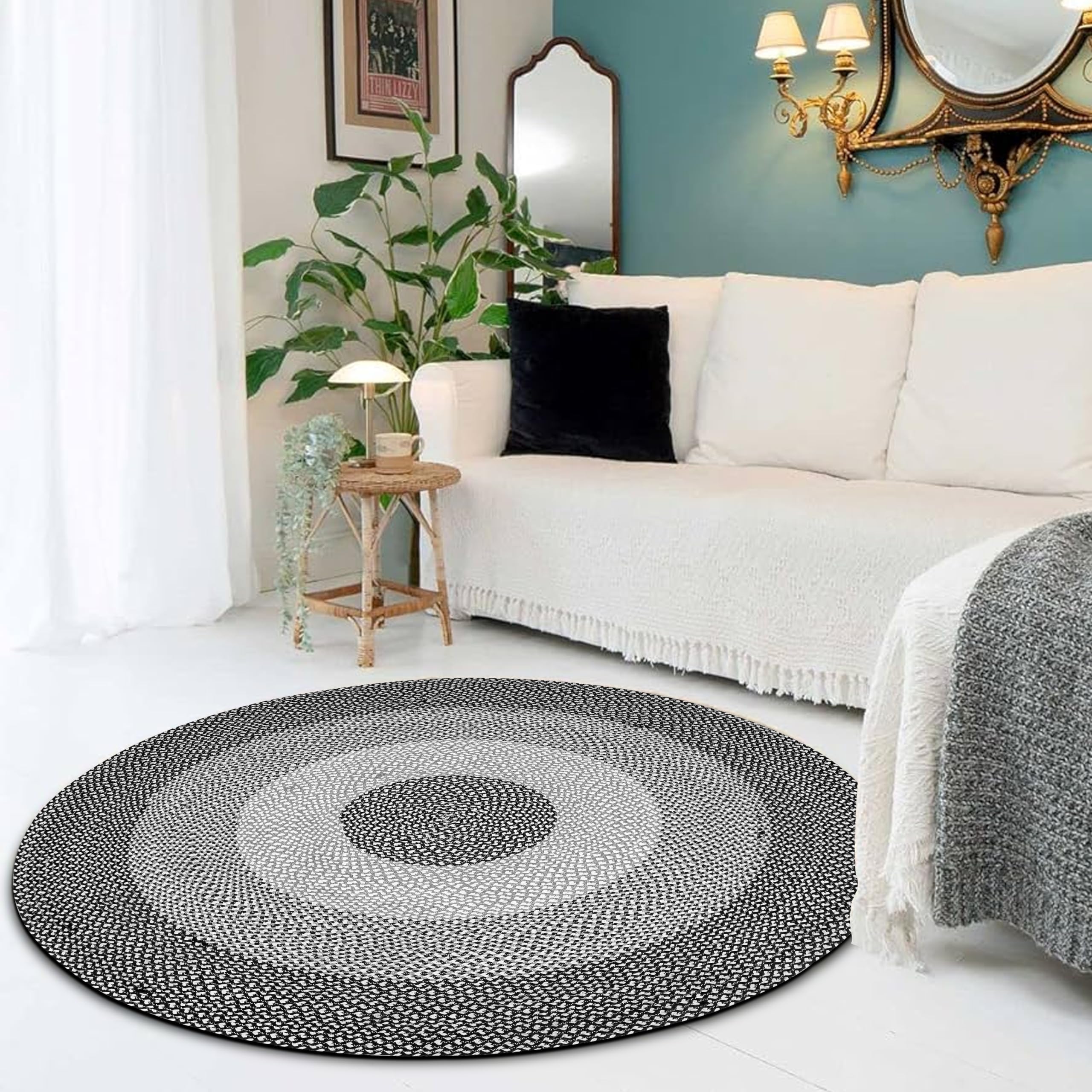 RIANGI Living Room Rug, Boho Area Rugs Braided Rugs, Round Rugs 4ft, Colorful Rugs - Versatile Cotton Round Area Rugs 4ft for Any Space