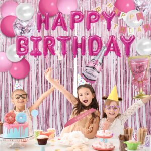 Party Spot! 103 pcs Pink Birthday Decorations, Pink Decorations for Party, Balloon Arch, Tablecloth, Banner, Fringe Curtain, Birthday Decoration for Women, Pink Party Decorations