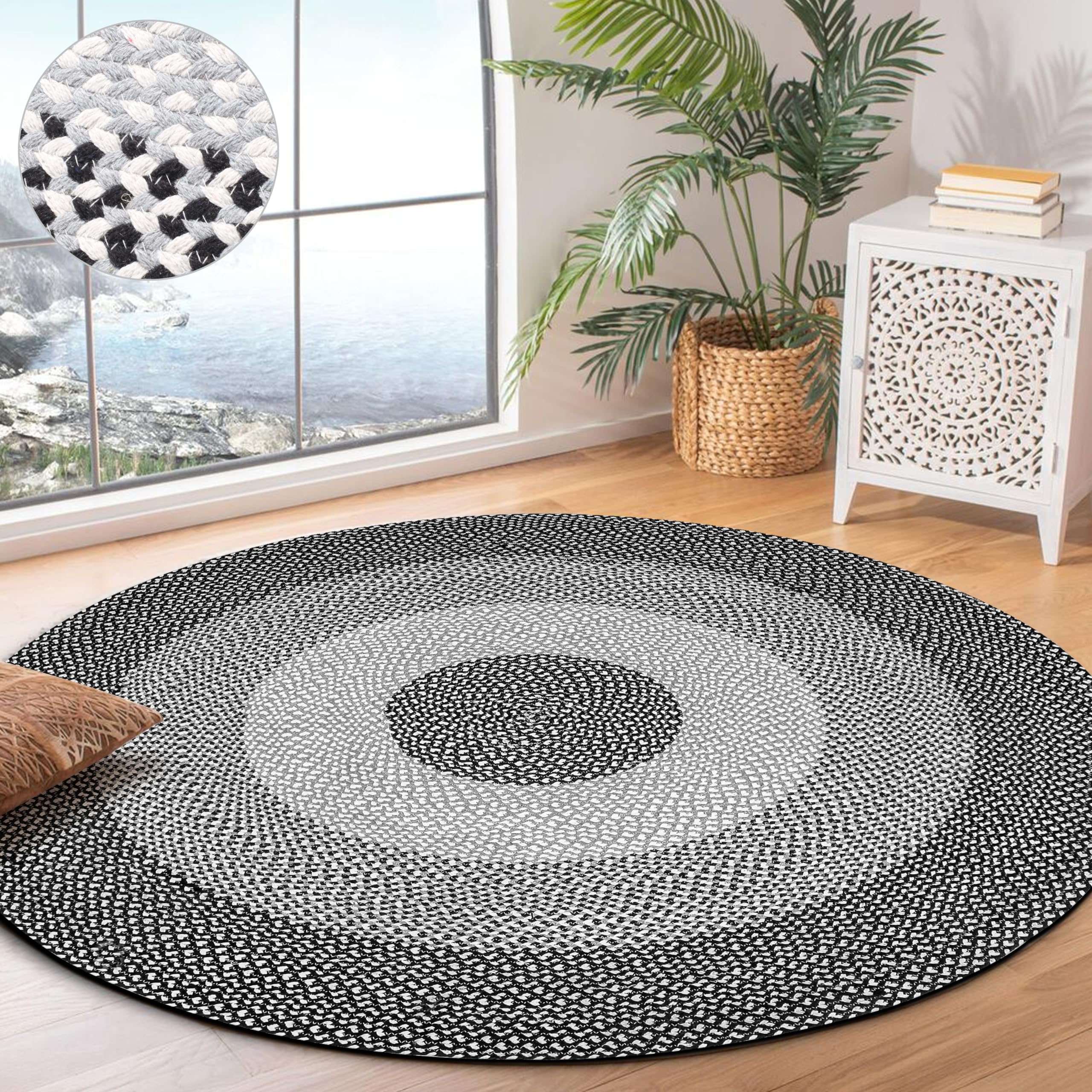 RIANGI Living Room Rug, Boho Area Rugs Braided Rugs, Round Rugs 4ft, Colorful Rugs - Versatile Cotton Round Area Rugs 4ft for Any Space