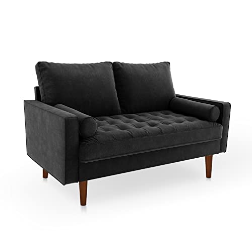 SILKIR Velvet Furniture for Small Spaces, Mid-Century Modern Loveseats for Living Room, Love Seat Couch Sofas, 58 Inches, Black