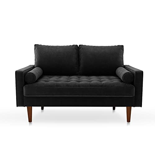 SILKIR Velvet Furniture for Small Spaces, Mid-Century Modern Loveseats for Living Room, Love Seat Couch Sofas, 58 Inches, Black