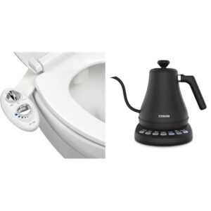 luxe bidet neo 185 - self-cleaning, dual nozzle, non-electric bidet attachment for toilet seat & cosori electric gooseneck kettle with 5 temperature control presets, pour over kettle