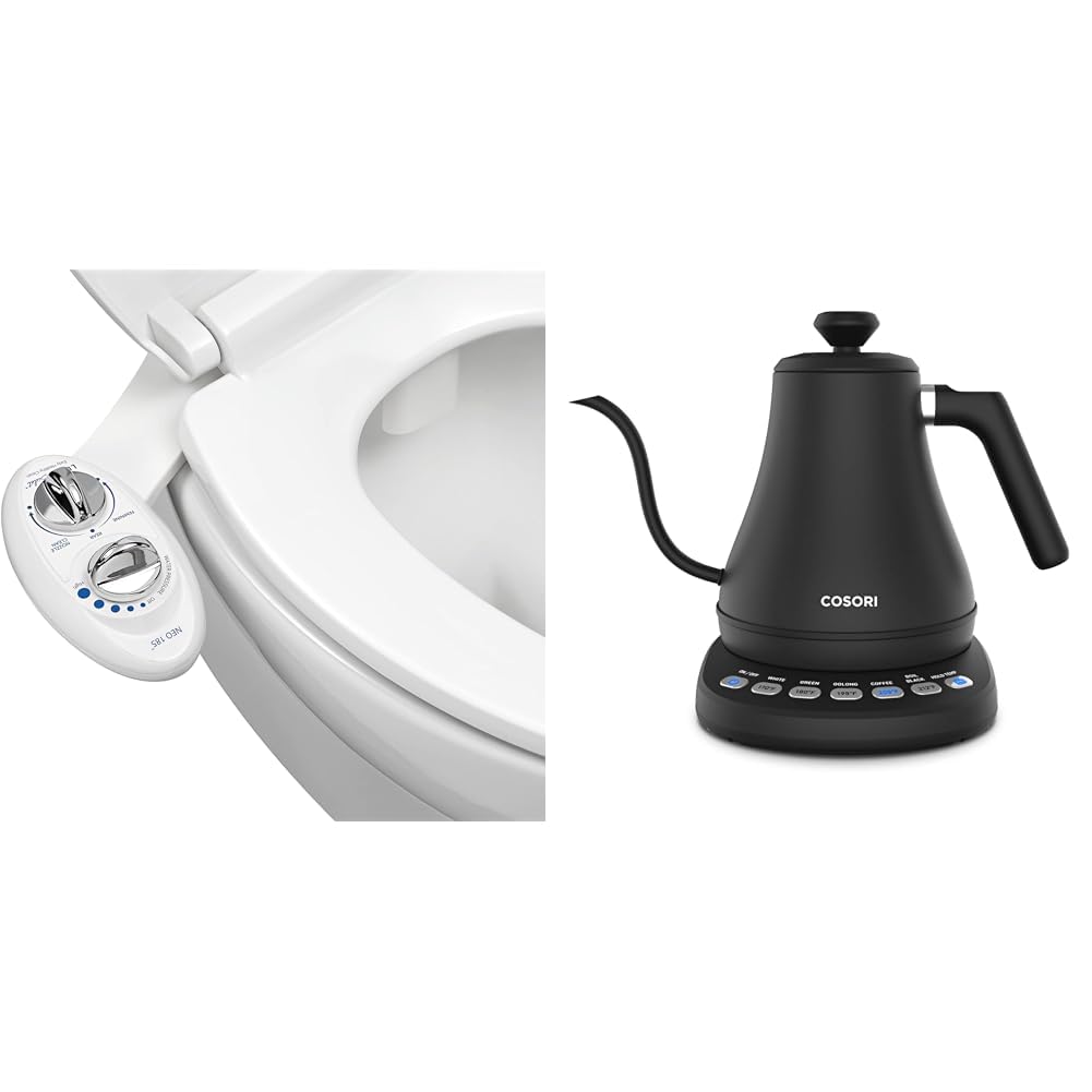 LUXE Bidet NEO 185 - Self-Cleaning, Dual Nozzle, Non-Electric Bidet Attachment for Toilet Seat & COSORI Electric Gooseneck Kettle with 5 Temperature Control Presets, Pour Over Kettle