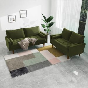 silkir velvet furniture for small spaces, mid-century modern loveseats for living room, love seat couch sofas, 58 & 70 inches, olive green