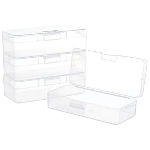 benecreat 4 packs rectangle plastic container box, 7x3x1.8inch clear storage organizer with hinged lid and hanging hole for small craft accessories office supplies