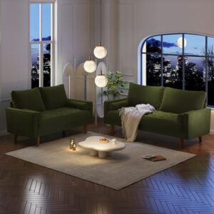 SILKIR Velvet Furniture for Small Spaces, Mid-Century Modern Loveseats for Living Room, Love Seat Couch Sofas, 58 & 70 Inches, Olive Green