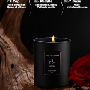 Scented Candles for Men,Sandalwood & Rose Candle, Valentine Candles,8 Oz Soy Candles for Home Scented, Masculine Candle,Wood Wicked Candles for Valentine’s Day Gifts,Vanilla Candle in Black Jar