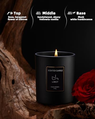 Scented Candles for Men,Sandalwood & Rose Candle, Valentine Candles,8 Oz Soy Candles for Home Scented, Masculine Candle,Wood Wicked Candles for Valentine’s Day Gifts,Vanilla Candle in Black Jar