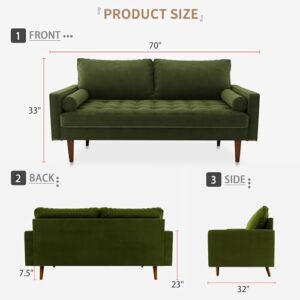 SILKIR Velvet Furniture for Small Spaces, Mid-Century Modern Loveseats for Living Room, Love Seat Couch Sofas, 58 & 70 Inches, Olive Green