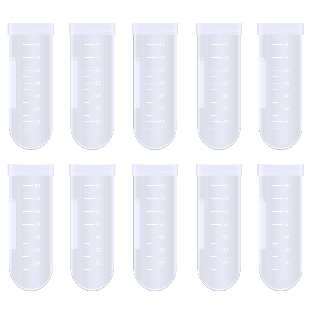 BIPEE Centrifuge Tubes100 ml Higher Quality Conical Test Tubes, Round-Bottomed centrifuge Tube， Test Tubes with caps, Plastic Container with Graduated and Write Marks (30pcs, 100ml)