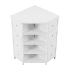 LUMTOK 8 Drawers Corner Dresser with Storage Fabric Drawers and Open Shelves for Small Space，Bedroom，Entryway，Living Room(White)