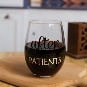 Before Patients After Patients Because Patients Gift Set 11 oz Coffee Mug 18 oz Stemless Wine Glass and 2 oz Shot Glass for Dentist Doctors Unique Nurses Day Valentines Graduation Gifts (Black)