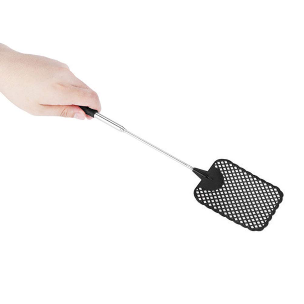 Fly Swatter 27 * 15 * 2 4 Pcs Plastic Telescopic Extendable Fly Swatter Stainless Steel Telescopic Rod Flapper Bug Swatter (Black)