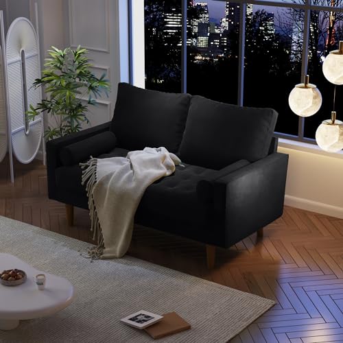 SILKIR Velvet Furniture for Small Spaces, Mid-Century Modern Loveseats for Living Room, Love Seat Couch Sofas, 58 Inches, Black