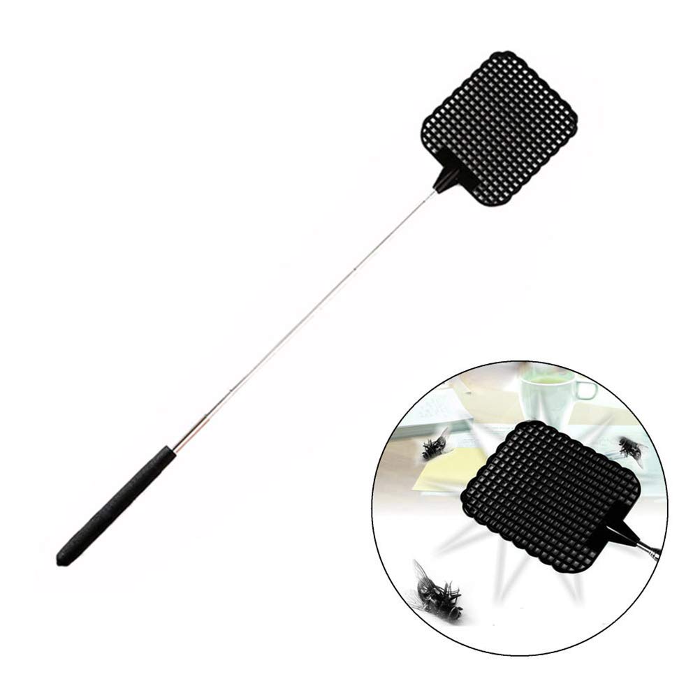 Fly Swatter 27 * 15 * 2 4 Pcs Plastic Telescopic Extendable Fly Swatter Stainless Steel Telescopic Rod Flapper Bug Swatter (Black)