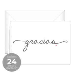 Gracias Note Cards / 24 Elegant Thank You From The Heart Greeting Cards With White Envelopes / 3 1/2" x 4 7/8" Spanish Language Blank Note Cards/Tarjetas Gracias