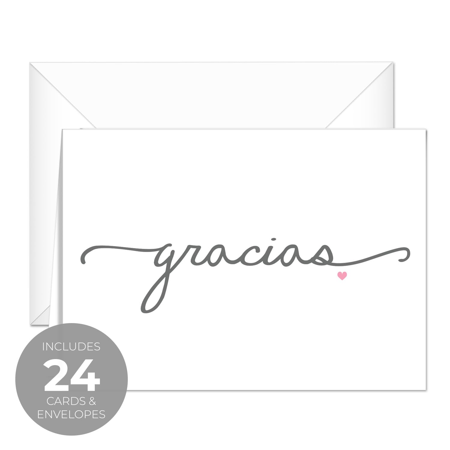 Gracias Note Cards / 24 Elegant Thank You From The Heart Greeting Cards With White Envelopes / 3 1/2" x 4 7/8" Spanish Language Blank Note Cards/Tarjetas Gracias