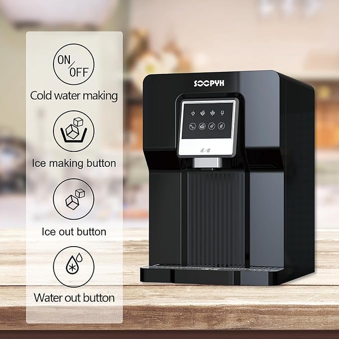 SOOPYK Countertop Bottleless Water Cooler Dispenser with Ice Maker with Water Line 18LBS Daily Capacity (Without Filter)